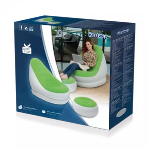 Bestway 75053 Comfort Cruiser Inflate-Chair with Stool Foot Pad Sofa 48"X37"X32" inches Comfortable Backrest and Footrest Design Green