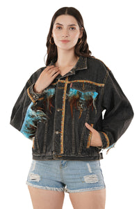 Jova Denim Jacket For Women's C Shiny Mix Denim Jacket