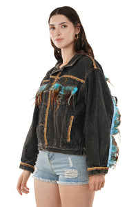 Jova Denim Jacket For Women's C Shiny Mix Denim Jacket