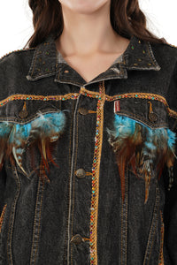 Jova Denim Jacket For Women's C Shiny Mix Denim Jacket