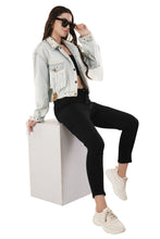Load image into Gallery viewer, Jova Denim Jacket For Women&#39;s E Light blue rhinestone denim jacket.

