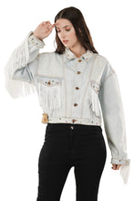 Load image into Gallery viewer, Jova Denim Jacket For Women&#39;s E Light blue rhinestone denim jacket.
