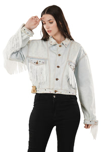 Jova Denim Jacket For Women's E Light blue rhinestone denim jacket.