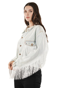 Jova Denim Jacket For Women's E Light blue rhinestone denim jacket.
