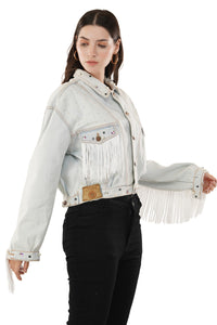 Jova Denim Jacket For Women's E Light blue rhinestone denim jacket.