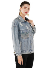 Load image into Gallery viewer, Jova Denim Jacket For Women&#39;s A Distressed denim jacket with tassels
