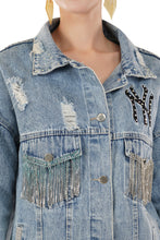 Load image into Gallery viewer, Jova Denim Jacket For Women&#39;s A Distressed denim jacket with tassels
